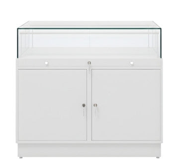 Halo White Glass Display Showcase Counter with 2 Lockable Cupboards