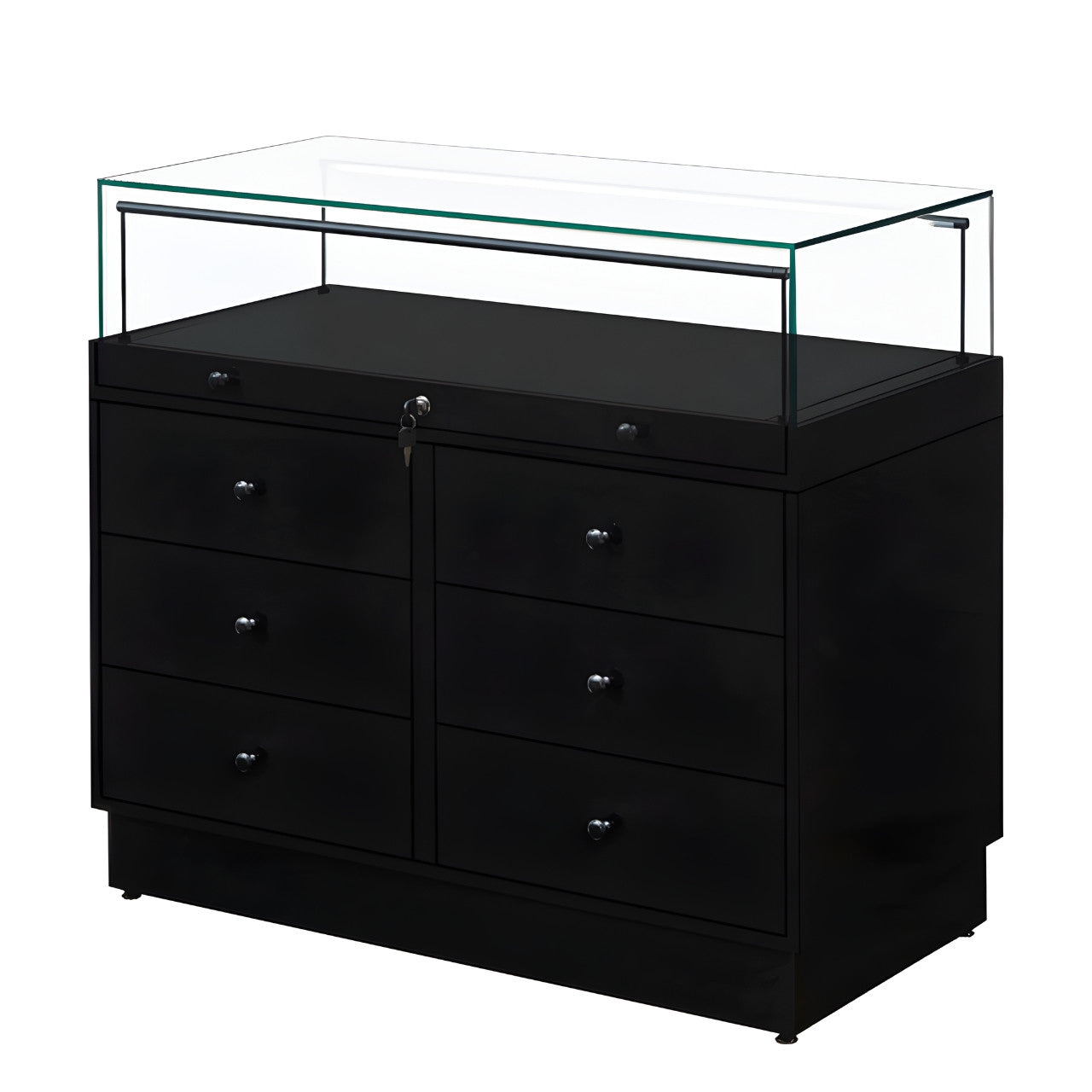 Halo Black Glass Display Showcase Counter with 6 Drawers