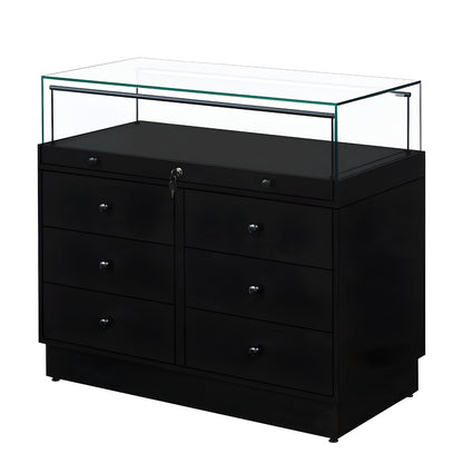Halo Black Glass Display Showcase Counter with 6 Drawers