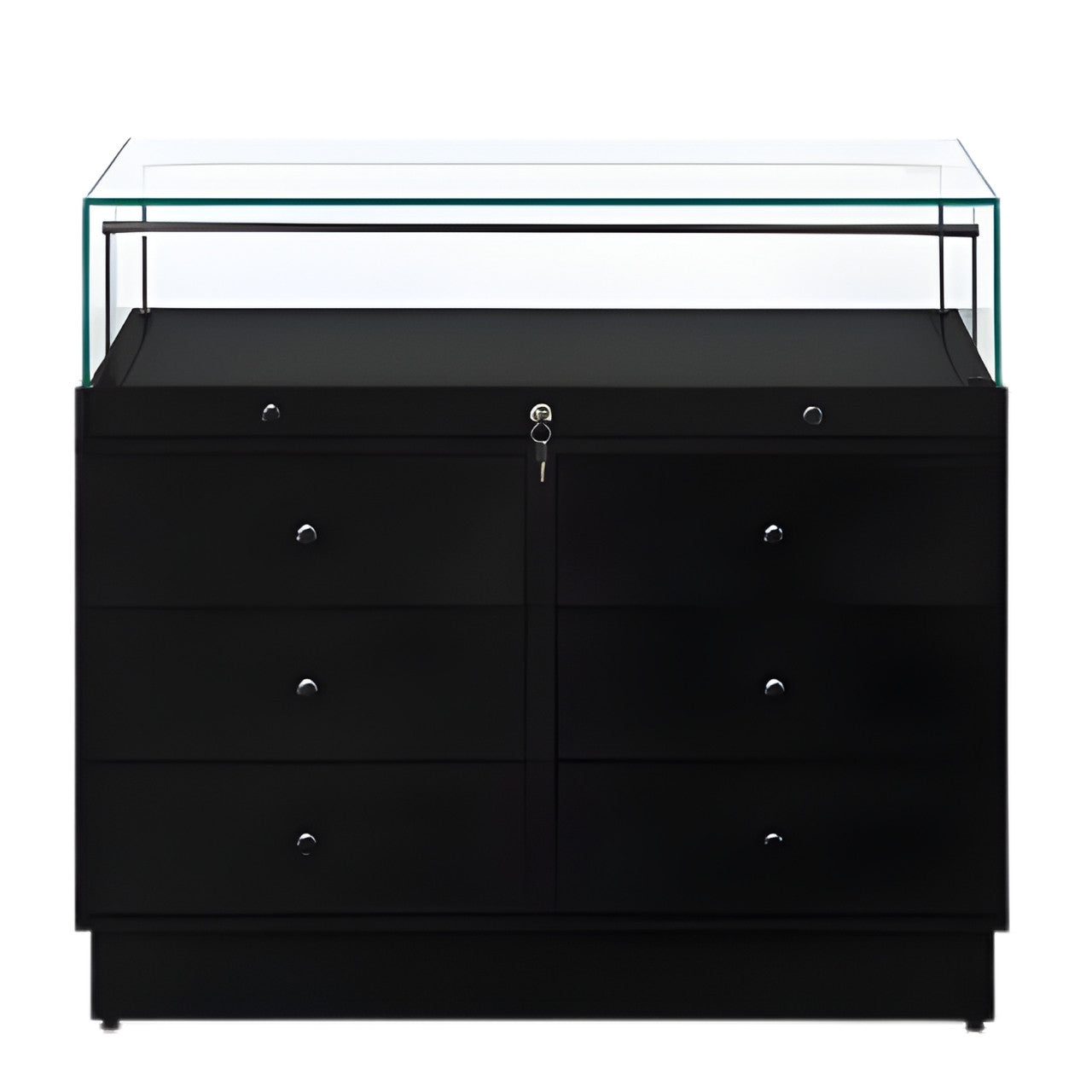 Halo Black Glass Display Showcase Counter with 6 Drawers