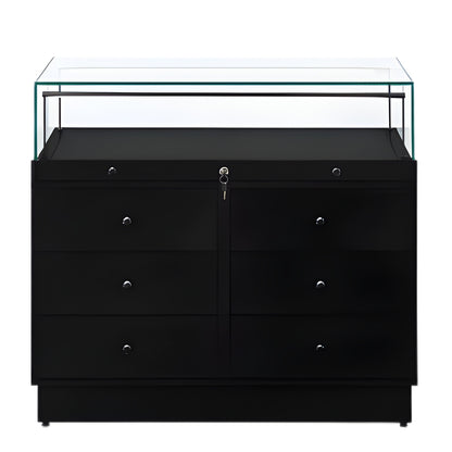 Halo Black Glass Display Showcase Counter with 6 Drawers