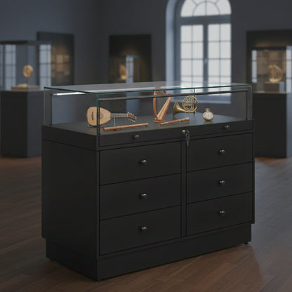 Halo Black Glass Display Showcase Counter with 6 Drawers