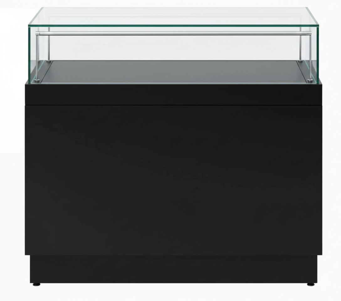 Halo Black Glass Display Showcase Counter with Lockable Cupboard & 3 Drawers
