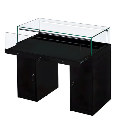Halo Black Glass Display Showcase Counter with 2 Narrow Lockable Cupboards