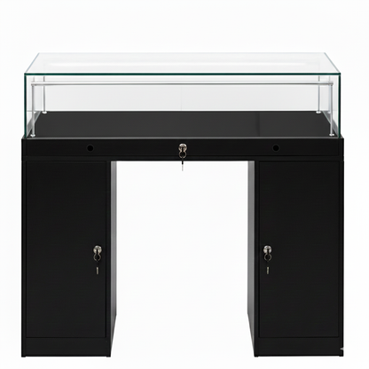 Halo Black Glass Display Showcase Counter with 2 Narrow Lockable Cupboards