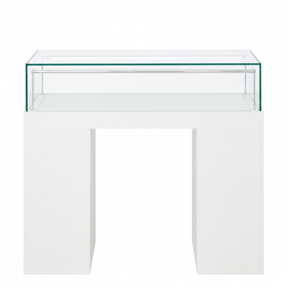 Halo White Glass Display Showcase Counter with 2 Narrow Lockable Cupboards