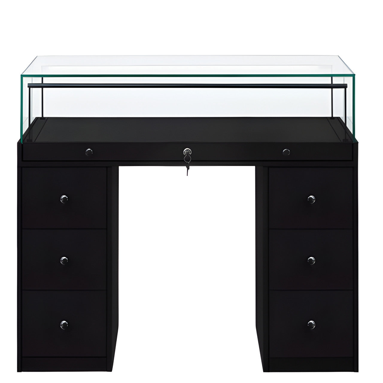 Halo Black Glass Display Showcase Counter with 6 Narrow Drawers