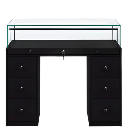 Halo Black Glass Display Showcase Counter with 6 Narrow Drawers