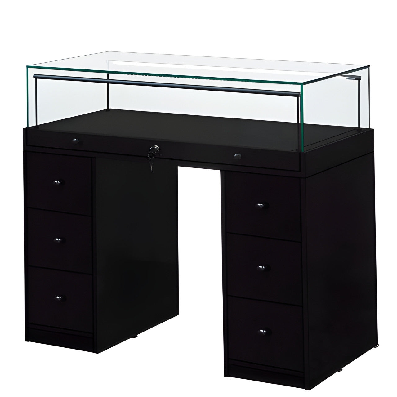 Halo Black Glass Display Showcase Counter with 6 Narrow Drawers