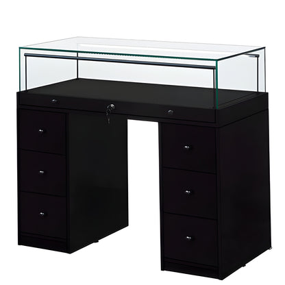 Halo Black Glass Display Showcase Counter with 6 Narrow Drawers