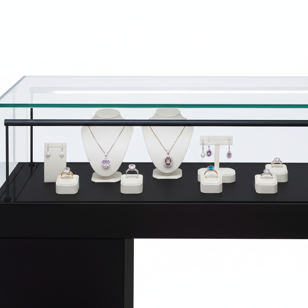 Halo Black Glass Display Showcase Counter with 6 Narrow Drawers