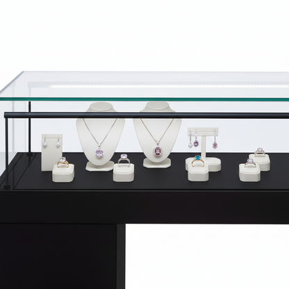 Halo Black Glass Display Showcase Counter with 6 Narrow Drawers