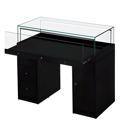Halo Black Glass Display Showcase Counter with Narrow Lockable Cupboard & 3 Drawers