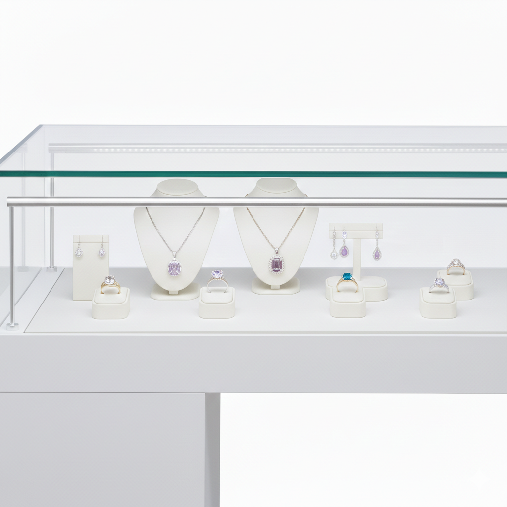 Halo White Glass Display Showcase Counter with 6 Narrow Drawers