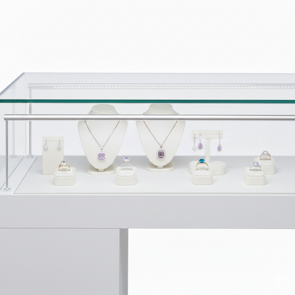 Halo White Glass Display Showcase Counter with 6 Narrow Drawers