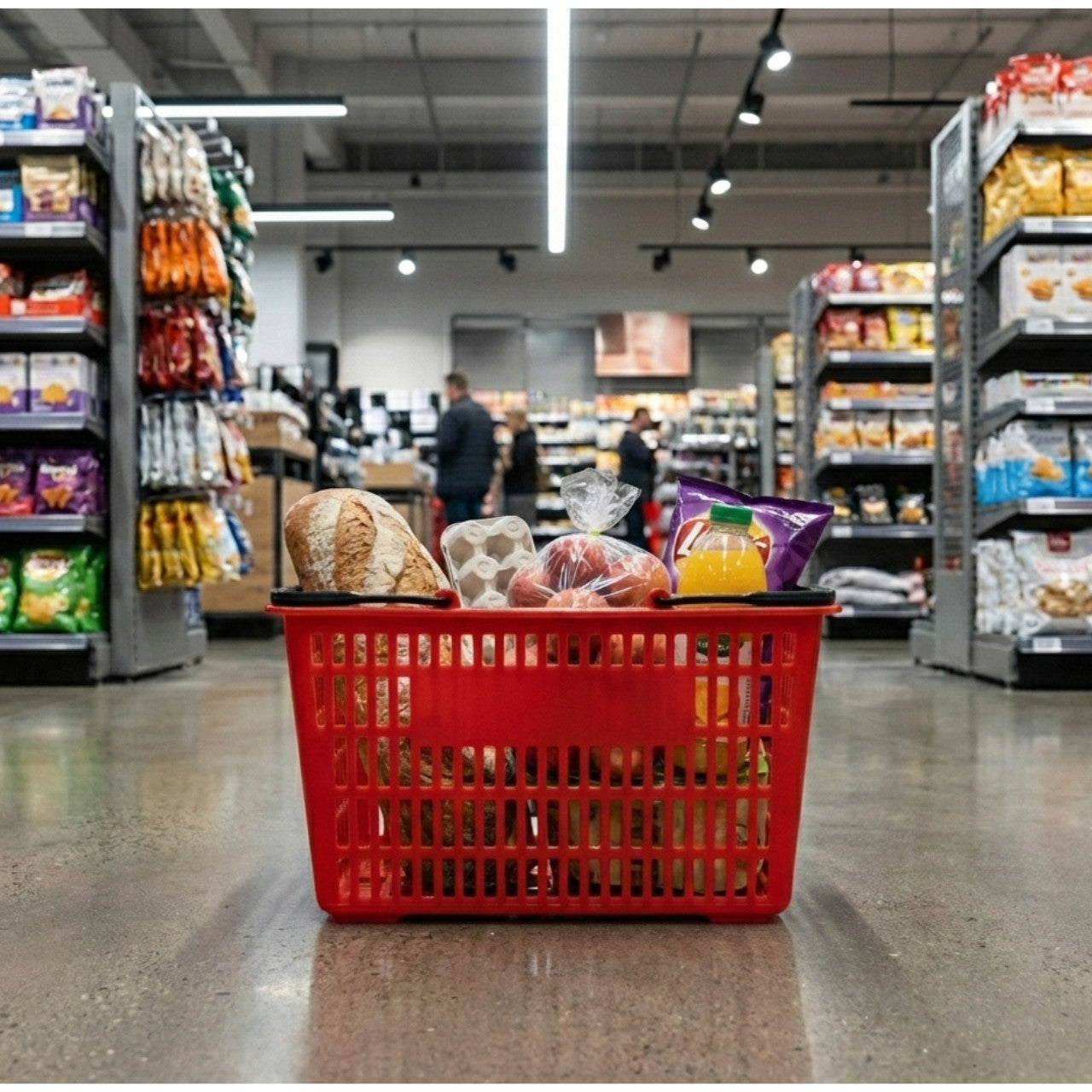 Red Recyclable Plastic Shopping Basket - 22L