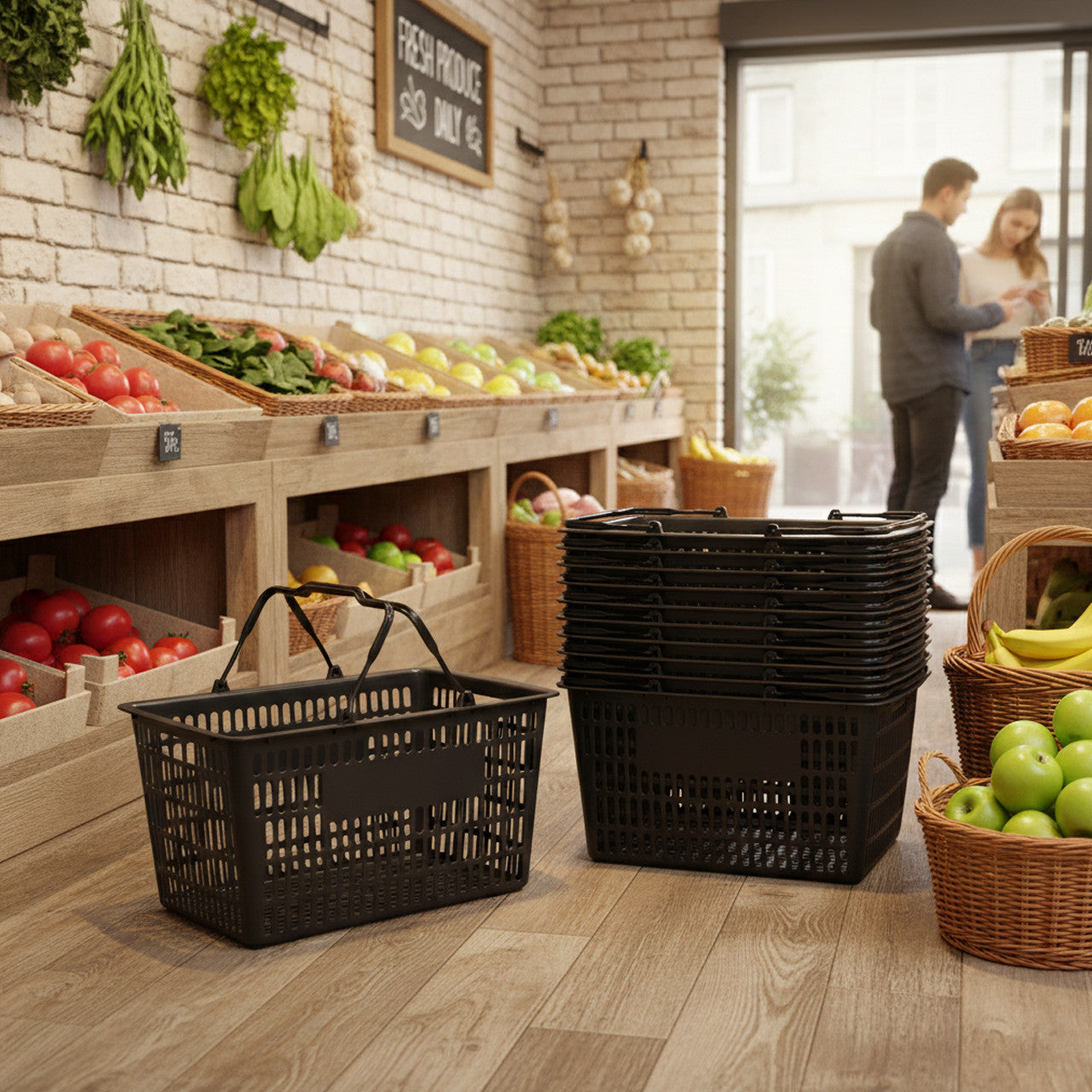 Black/Grey Recyclable Plastic Shopping Basket - 22L