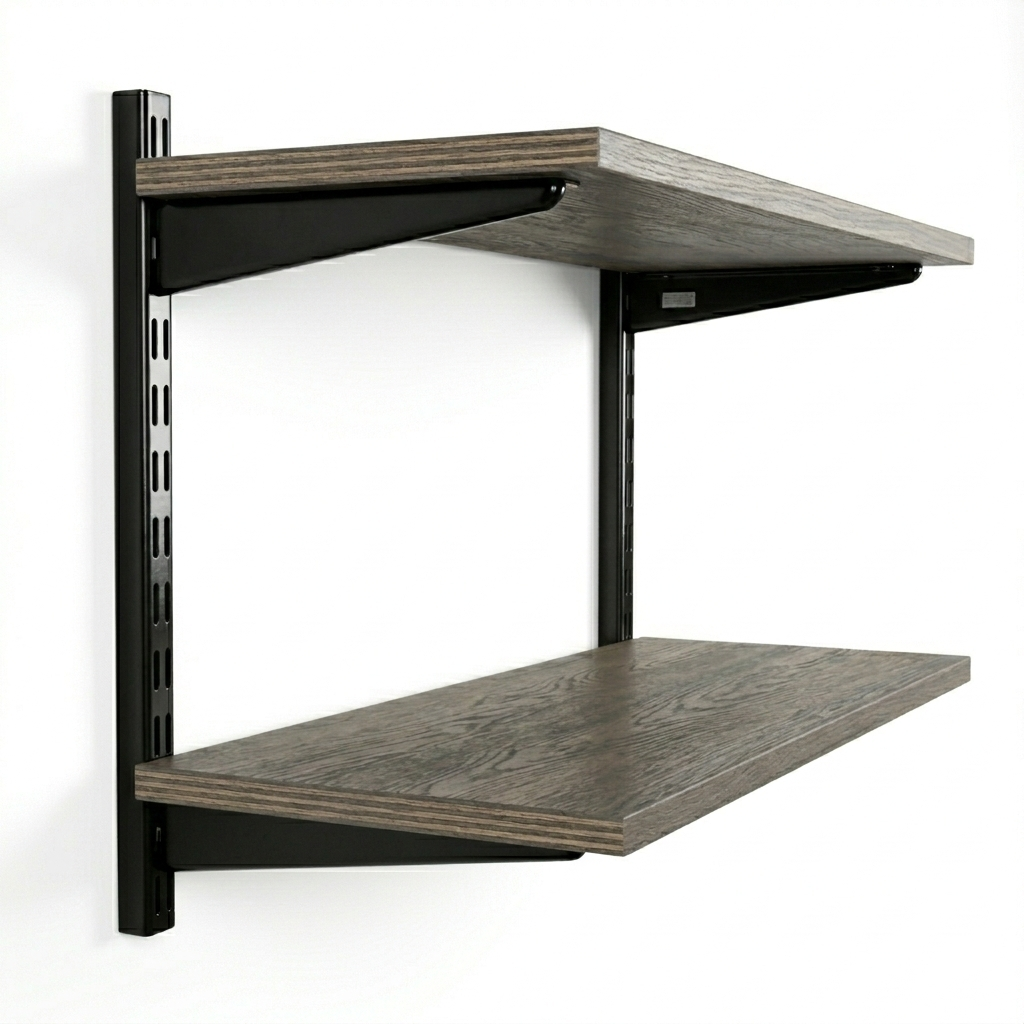 Black & Eternity Oak Twin Slot Shelving Kit - H430mm - 2 Shelves