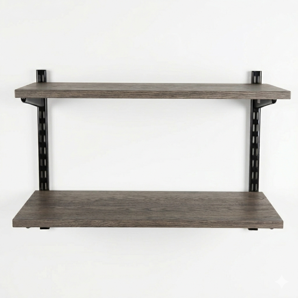 Black & Eternity Oak Twin Slot Shelving Kit - H430mm - 2 Shelves