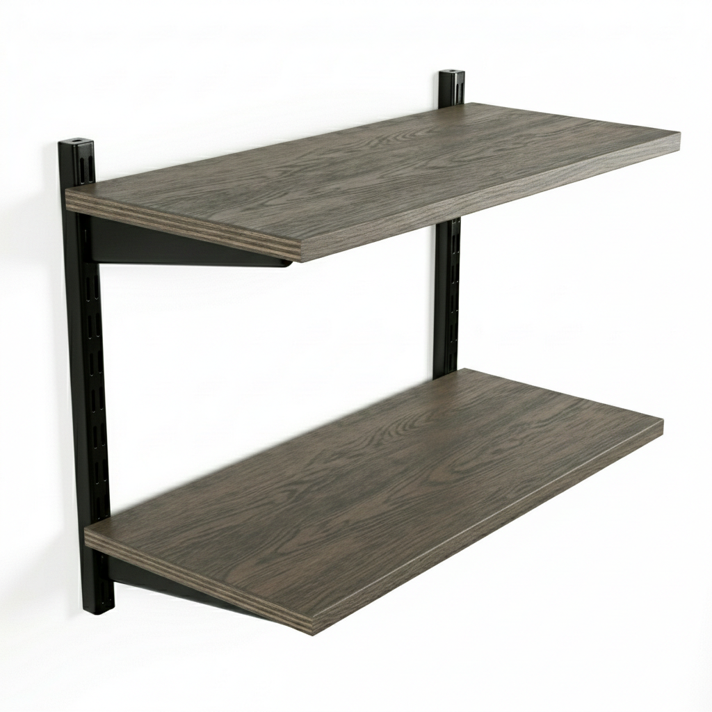 Black & Eternity Oak Twin Slot Shelving Kit - H430mm - 2 Shelves