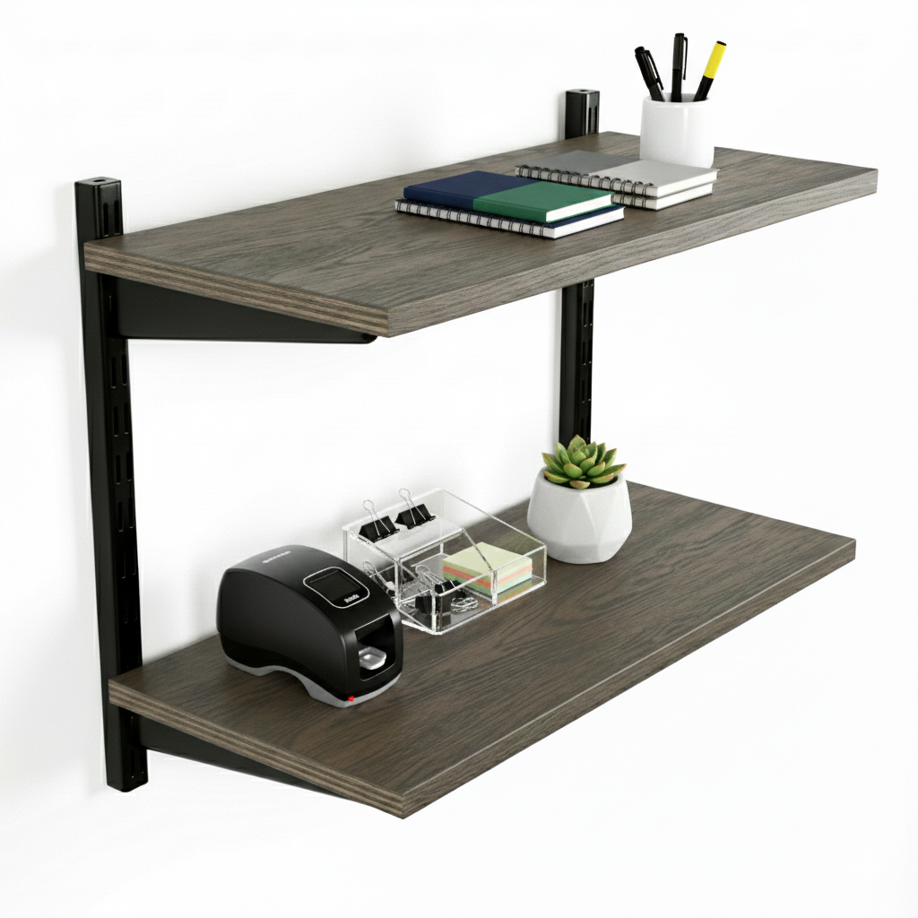 Black & Eternity Oak Twin Slot Shelving Kit - H430mm - 2 Shelves