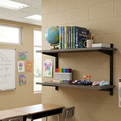 Black & Eternity Oak Twin Slot Shelving Kit - H430mm - 2 Shelves
