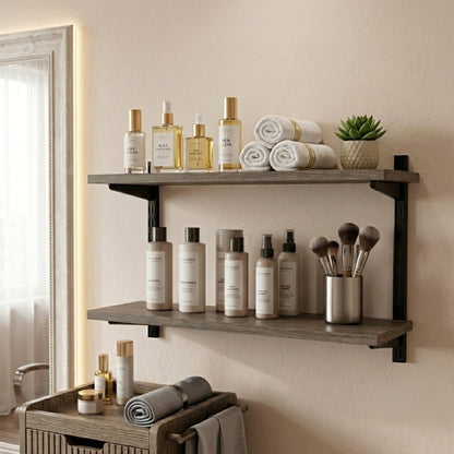 Black & Eternity Oak Twin Slot Shelving Kit - H430mm - 2 Shelves