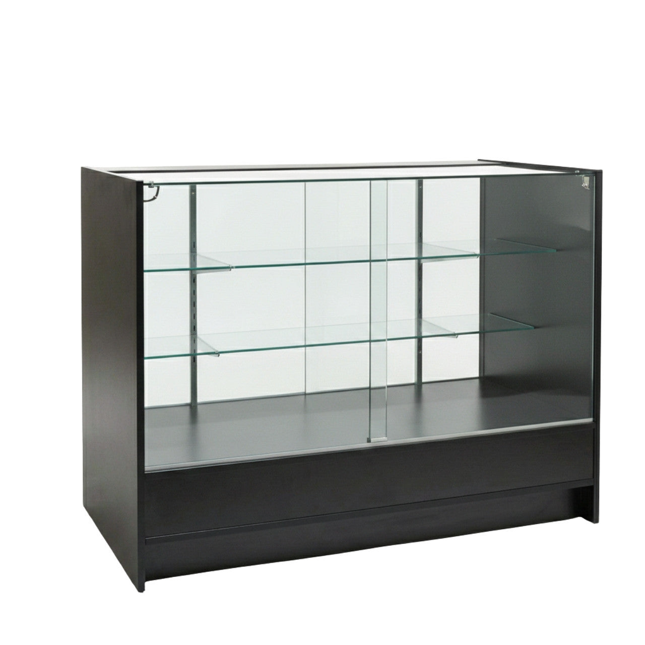 Aura Black Shop Counter With Glass Top 2 Shelves and Storage
