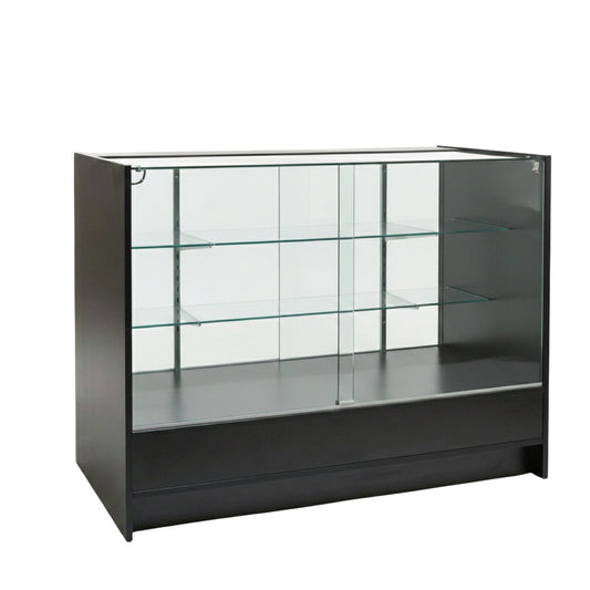 Aura Black Shop Counter With Glass Top 2 Shelves and Storage