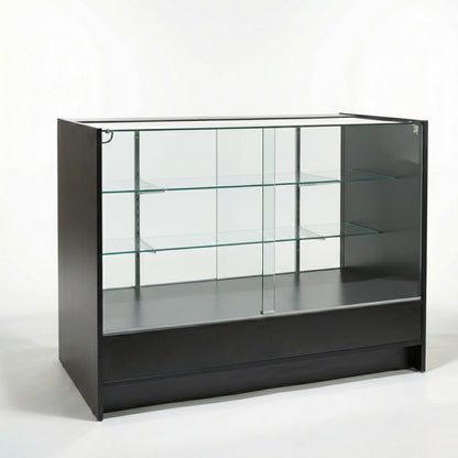 Aura Black Shop Counter With Glass Top 2 Shelves and Storage