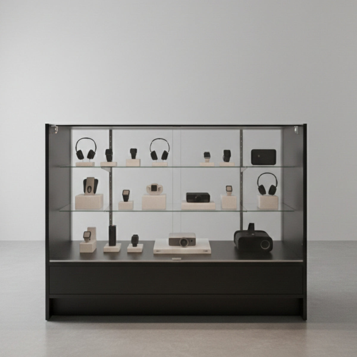 Shopfitting Counter Aura Black Shop Counter With Glass Top 2 Shelves and Storage - Aura ...