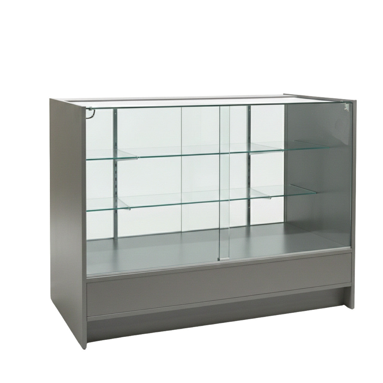Aura Grey Shop Counter With Glass Top 2 Shelves and Storage