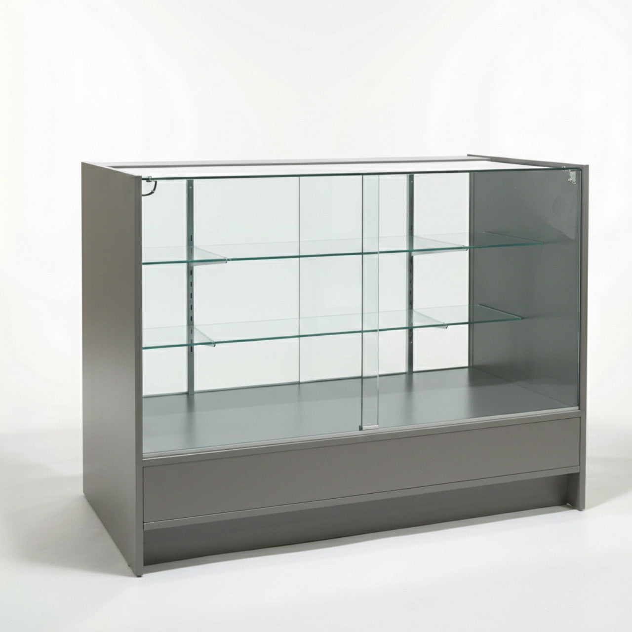 Aura Grey Shop Counter With Glass Top 2 Shelves and Storage