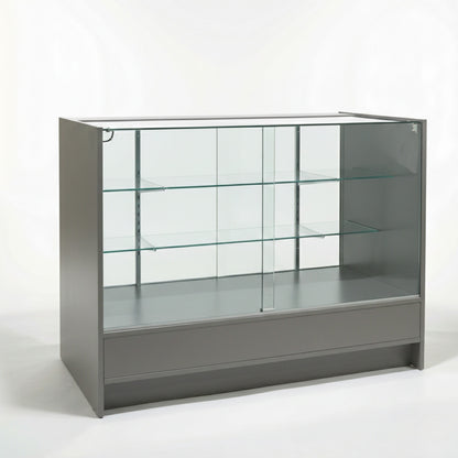 Aura Grey Shop Counter With Glass Top 2 Shelves and Storage