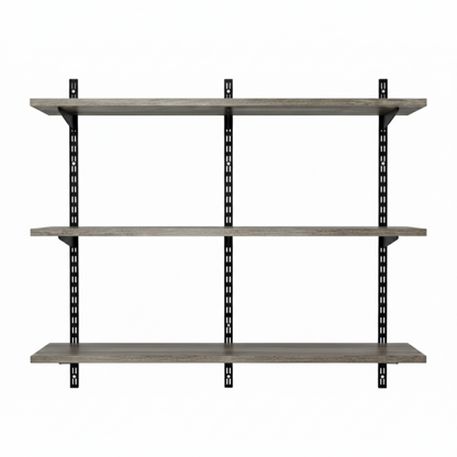 Black & Eternity Oak Twin Slot Shelving Kit - H1000 x W1200mm, 3 Uprights & 3 Wooden Shelves