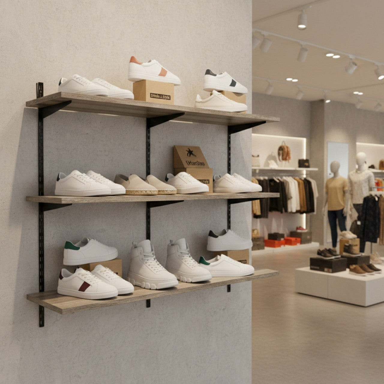 Black & Eternity Oak Twin Slot Shelving Kit - H1000 x W1200mm, 3 Uprights & 3 Wooden Shelves