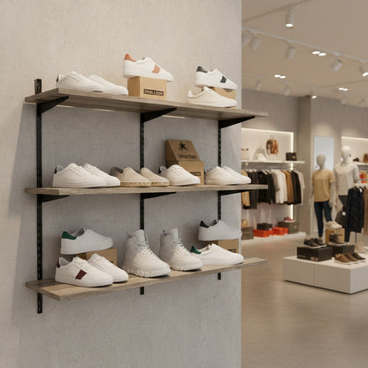 Black & Eternity Oak Twin Slot Shelving Kit - H1000 x W1200mm, 3 Uprights & 3 Wooden Shelves