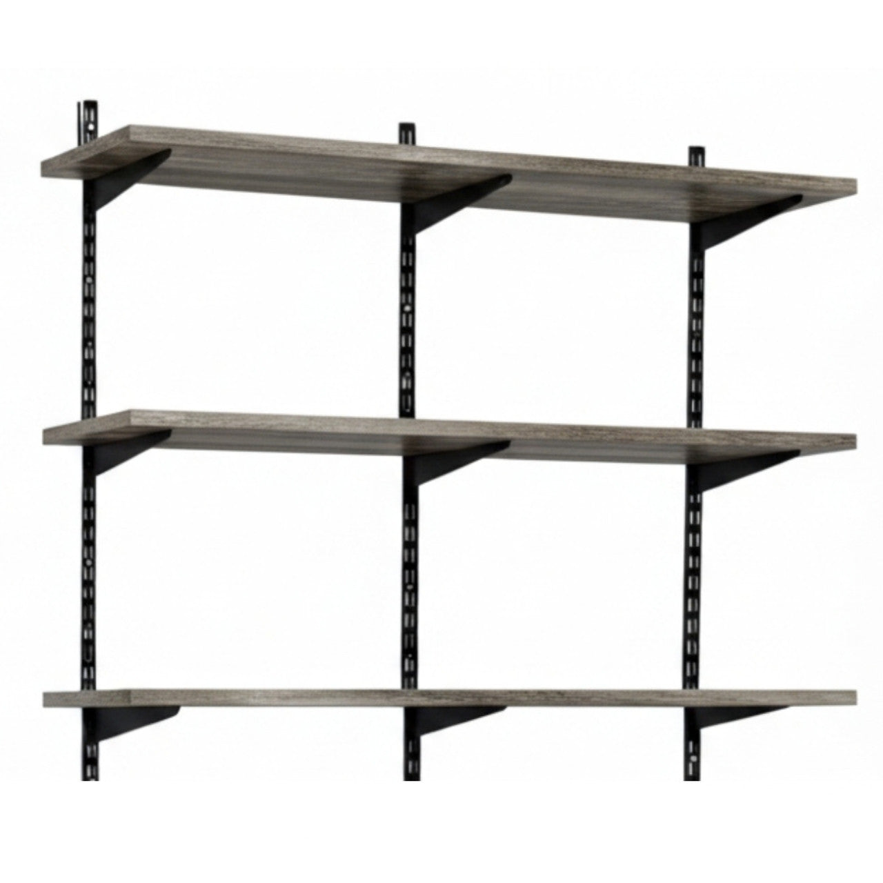 Black & Eternity Oak Twin Slot Shelving Kit - H1000 x W1200mm, 3 Uprights & 3 Wooden Shelves