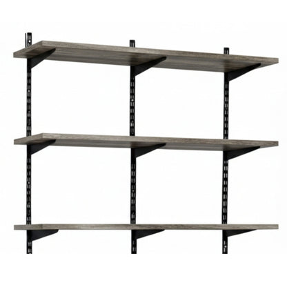 Black & Eternity Oak Twin Slot Shelving Kit - H1000 x W1200mm, 3 Uprights & 3 Wooden Shelves