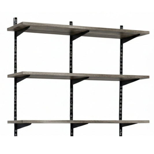 Black & Eternity Oak Twin Slot Shelving Kit - H1000 x W1200mm, 3 Uprights & 3 Wooden Shelves
