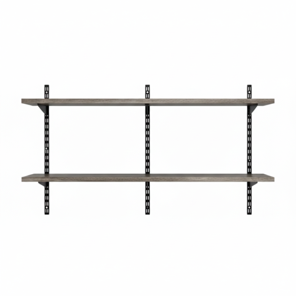 Black & Eternity Oak Twin Slot Shelving Kit - H430mm x W1200mm, 3 Uprights & 2 Wooden Shelves
