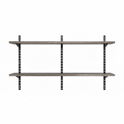 Black & Eternity Oak Twin Slot Shelving Kit - H430mm x W1200mm, 3 Uprights & 2 Wooden Shelves