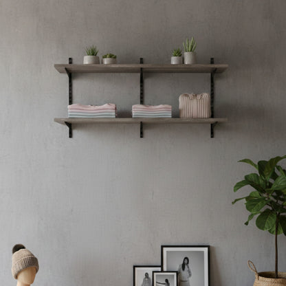 Black & Eternity Oak Twin Slot Shelving Kit - H430mm x W1200mm, 3 Uprights & 2 Wooden Shelves
