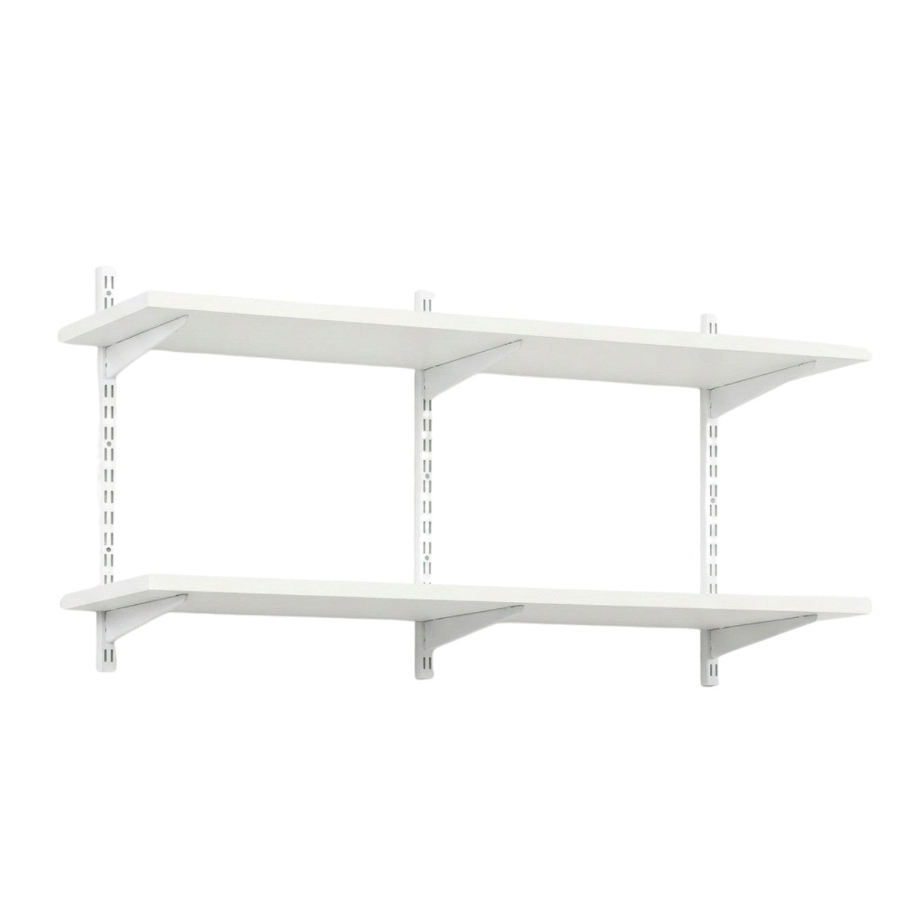 White Twin Slot Shelving Kit - H430mm x W1200mm, 3 Uprights & 2 Wooden Shelves