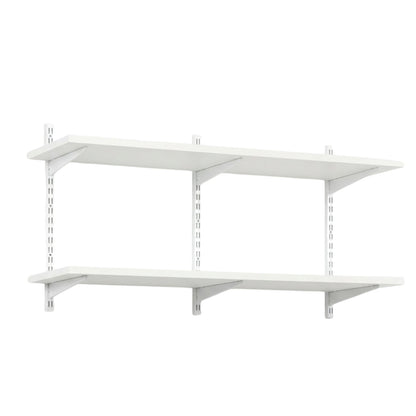 White Twin Slot Shelving Kit - H430mm x W1200mm, 3 Uprights & 2 Wooden Shelves