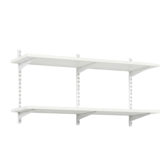 White Twin Slot Shelving Kit - H430mm x W1200mm, 3 Uprights & 2 Wooden Shelves