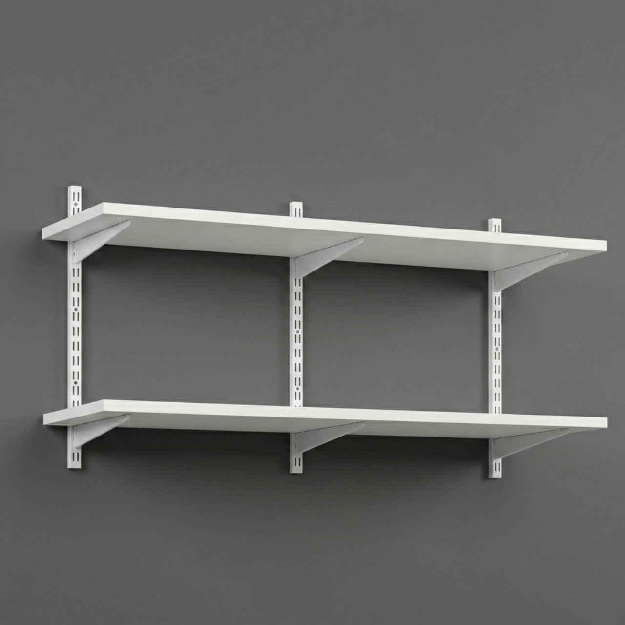 White Twin Slot Shelving Kit - H430mm x W1200mm, 3 Uprights & 2 Wooden Shelves