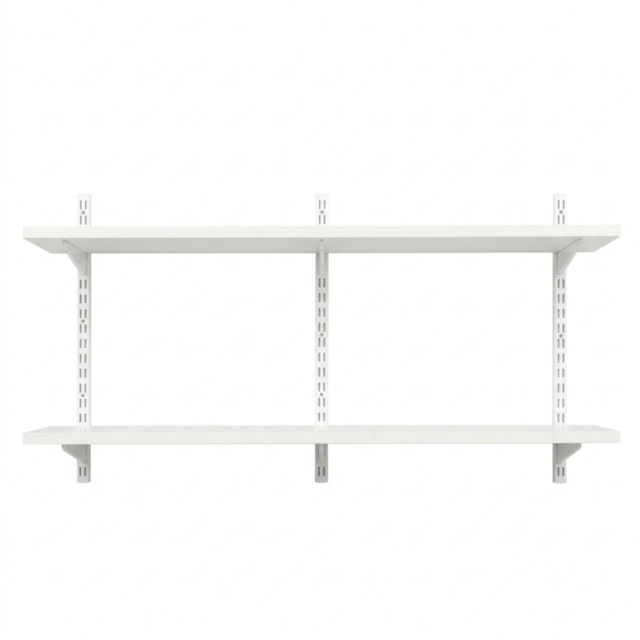 White Twin Slot Shelving Kit - H430mm x W1200mm, 3 Uprights & 2 Wooden Shelves
