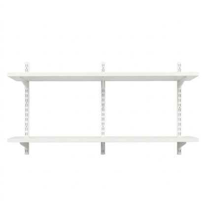 White Twin Slot Shelving Kit - H430mm x W1200mm, 3 Uprights & 2 Wooden Shelves