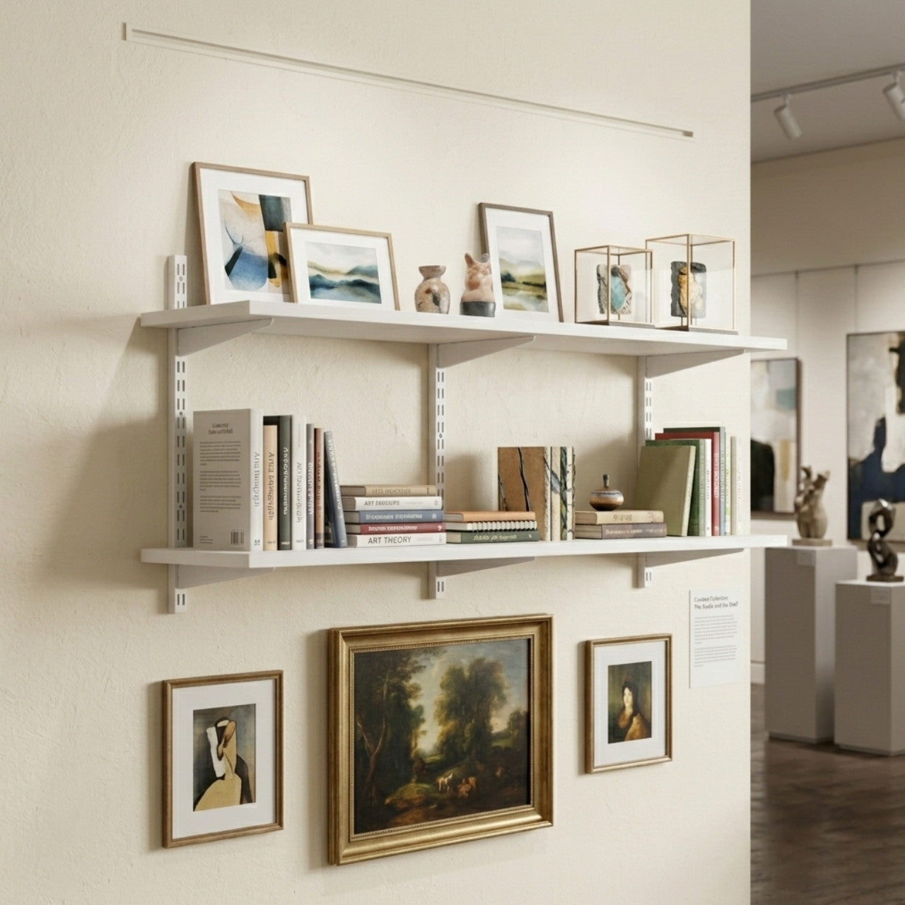 White Twin Slot Shelving Kit - H430mm x W1200mm, 3 Uprights & 2 Wooden Shelves